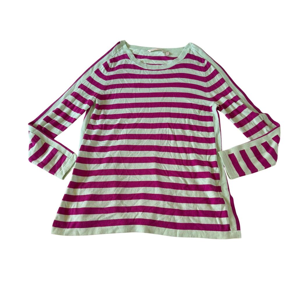 Soft Surroundings Purple Mint Stripe Wool & Cashmere Blend Knit Sweater Sz L